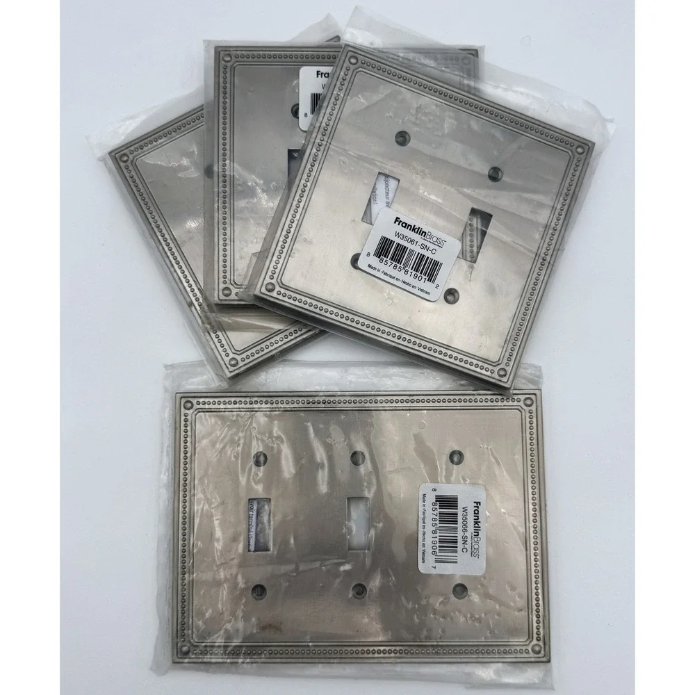 Franklin Brass Wall Plates Set 4 Satin Nickel Beaded 2-Gang 3-Gang Toggle NOS